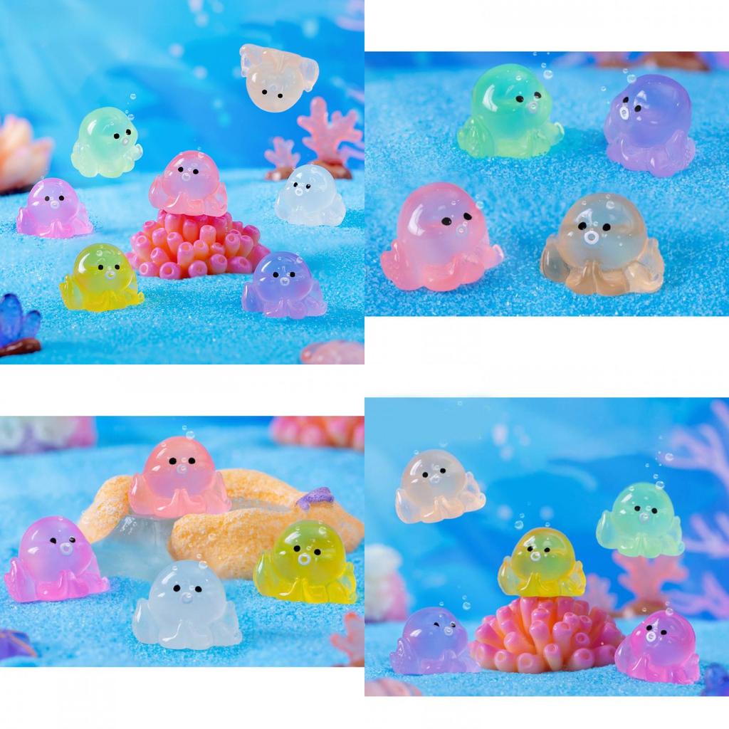 Красочное светящееся мини-украшение в виде осьминога из смолы для аквариума и террариумов