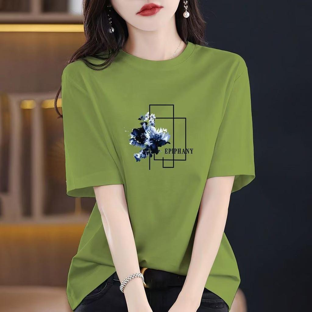 Футболка из хлопка с короткими рукавами для женщин 2024 года, новые модные свободные топы средней длины