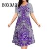 Синее женское платье с 3D-принтом и цветочным принтом больших размеров, летняя одежда, модное свободное платье А-силуэта с коротким рукавом, повседневные платья больших размеров