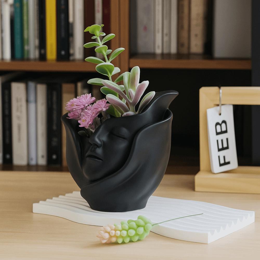 Resin Human Face Vase Aesthetic Hydroponic Flower Holder Character Plant Pot Home