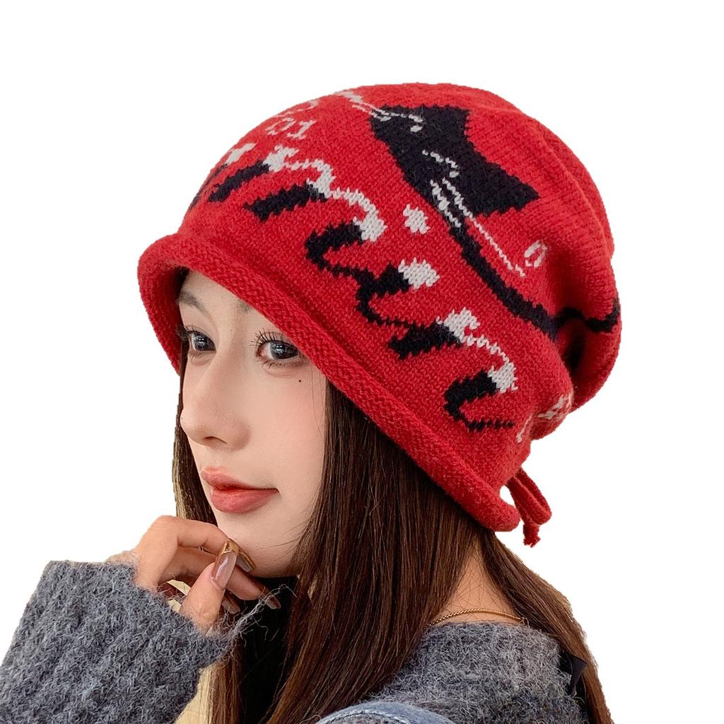 Big head circumference stacking hat women's small face new autumn and winter windproof ear protection wool hat versatile knitted hat