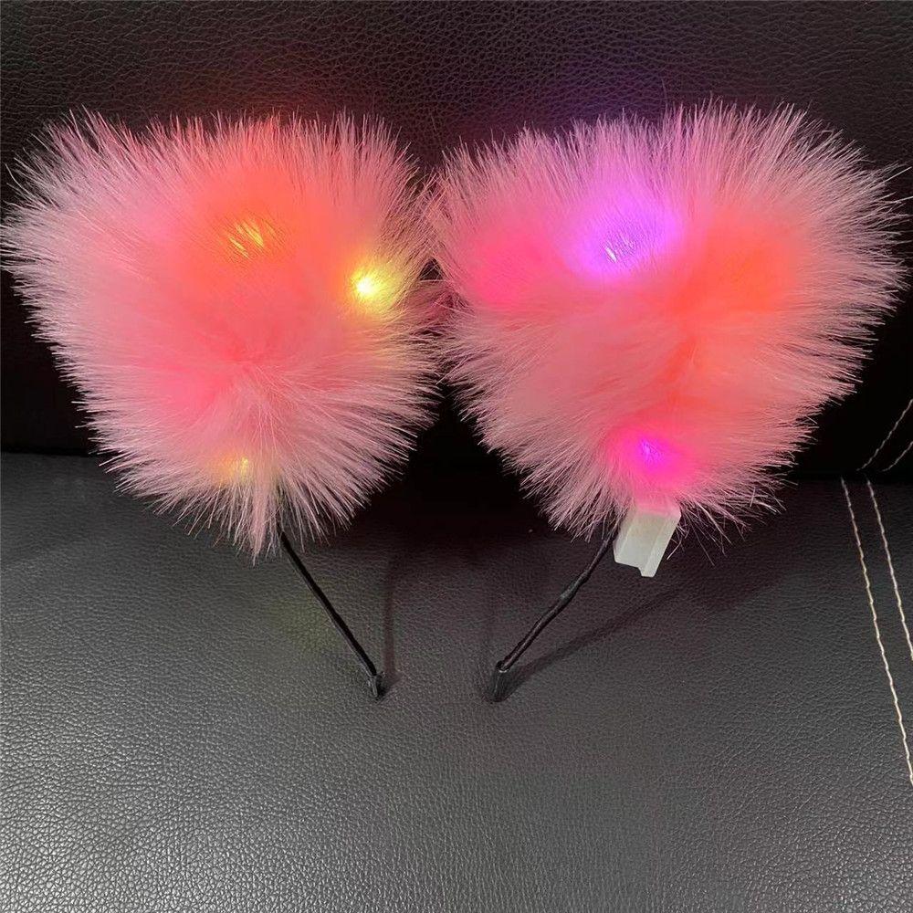 With LED Light Plush Furry Cat Ear Headband Fancy Dress Hairband Hair Accessories Cosplay Headwear