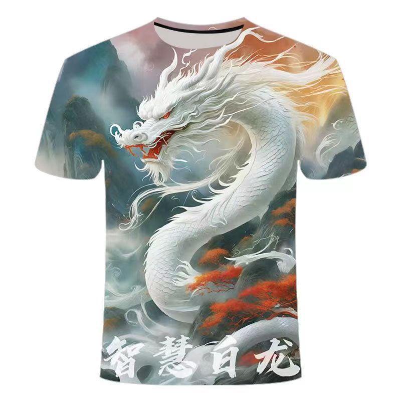 Новая модная мужская футболка с 3D-принтом и персонализированным рисунком дракона, с короткими рукавами и круглым вырезом, большого размера
