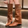 Остроносые женские высокие сапоги на среднем каблуке, кожаные туфли, женские, тренд 2024 года, массивные зимние сапоги, дизайнерские туфли-лодочки, женские готические сапоги-челси