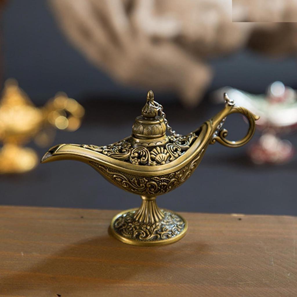 Alloy Classic Vintage Collectible Rare Legend Magic Genie Alladin Chirag Lamp for Home Office Table Housewarming Decoration