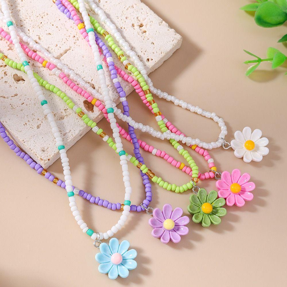 5Pcs Bohemia Flower Beaded Necklace Colorful Plumeria Necklace Fashion Bead Choker Daily Wear