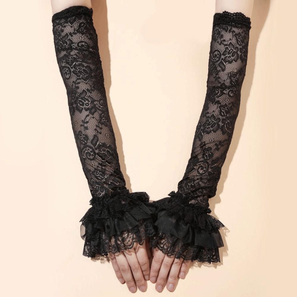 Thin Lace Ice Silk Sleeves Hollow Long Sleeved Arm Cover Simple Sunscreen Arm Sleeve  Women