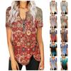 Women's V Neck Blouse, Summer Shirts Short Sleeve Zip Casual Loose Tunic Tops Print Tops
