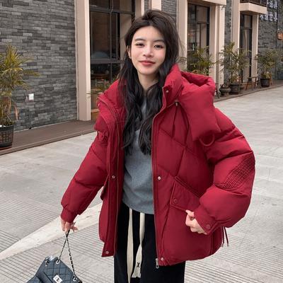 Женская свободная однотонная утолщенная и подбитая куртка больших размеров на осень и зиму с короткими лацканами, повседневная теплая верхняя одежда на молнии с капюшоном