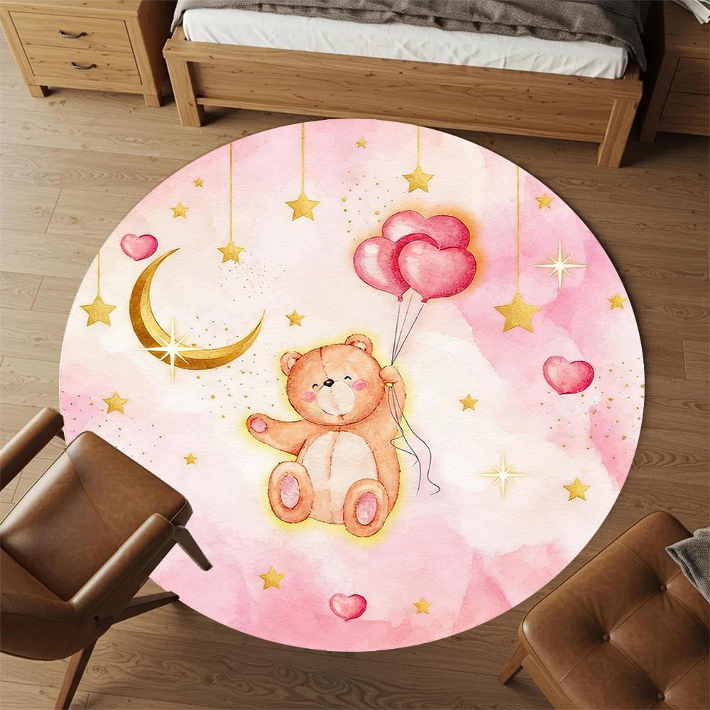 1pc Teddy Bear Heart Round Chair mat office Area Rug - Non-Slip, Floor Mat for Office, Bedroom, and Indoor Decor p127296