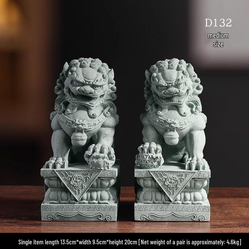 Chinese Green Sandstone & White Marble Lion Ornaments for Fish Tank Decoration