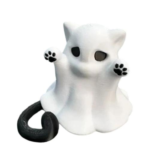 Цельнолитая статуэтка кошки, фигурка призрака, 3D-печатное декоративное украшение, статуэтка с гладкой поверхностью, мини-декор для рабочего стола, Хэллоуинский подарок для влюбленных