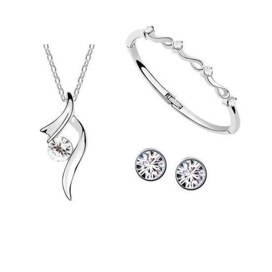 Свадебный комплект украшений Посеребренный горный хрусталь Инкрустация Ожерелье Серьги Браслет