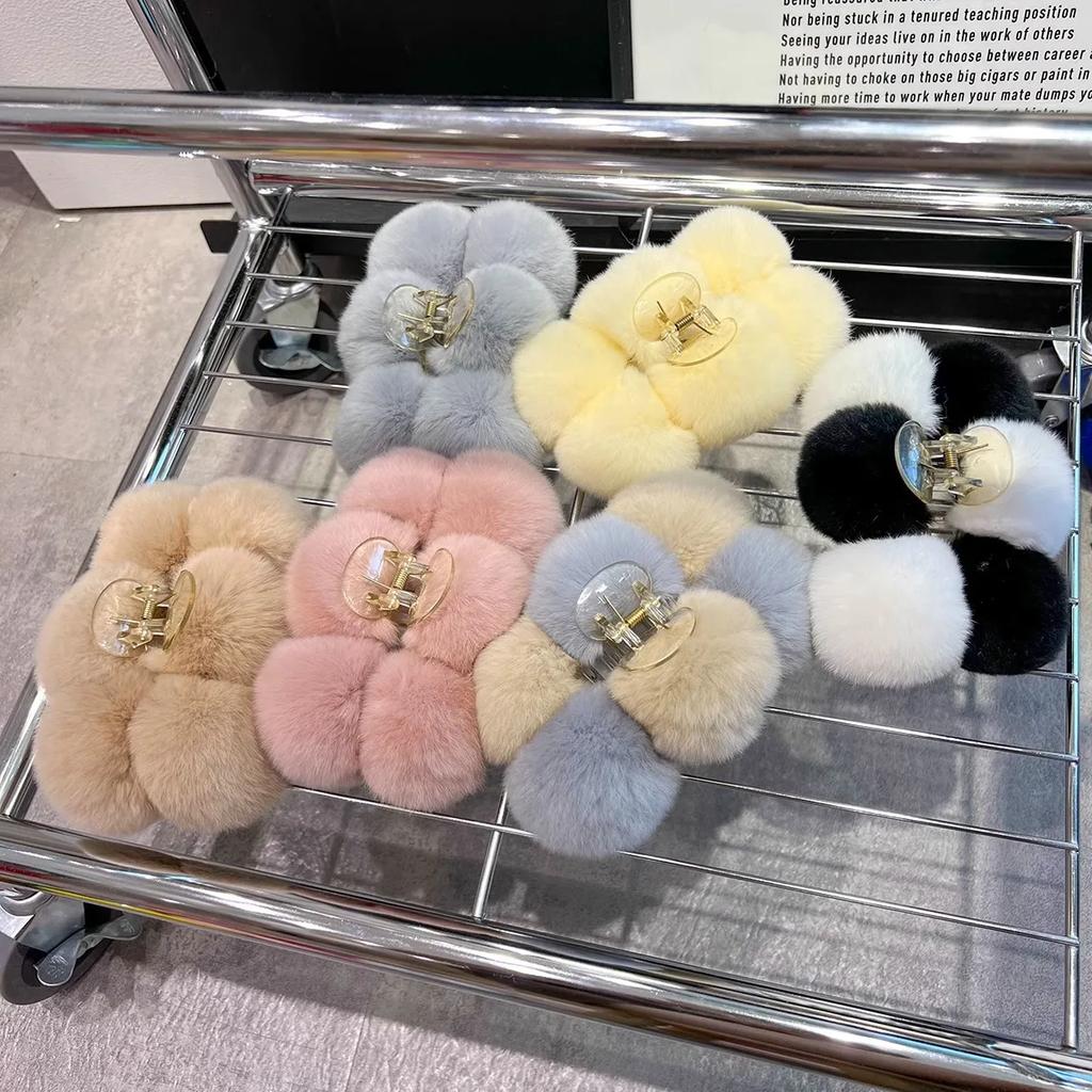 YHJ Крупные зажимы для волос с помпонами Зимние крабы из искусственного кроличьего меха Заколка для волос Ободок для женщин Зажим-краб Аксессуары для волос