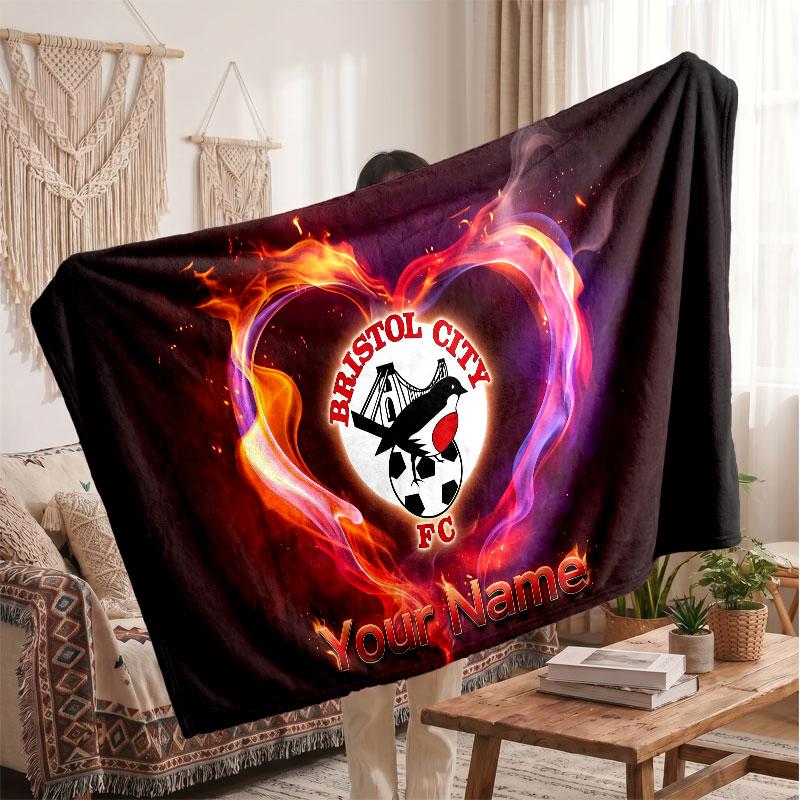 Bristol City Personalized Fleece Blanket With Football Logo, Custom Name Text Soft Warm Home Throw Blanket