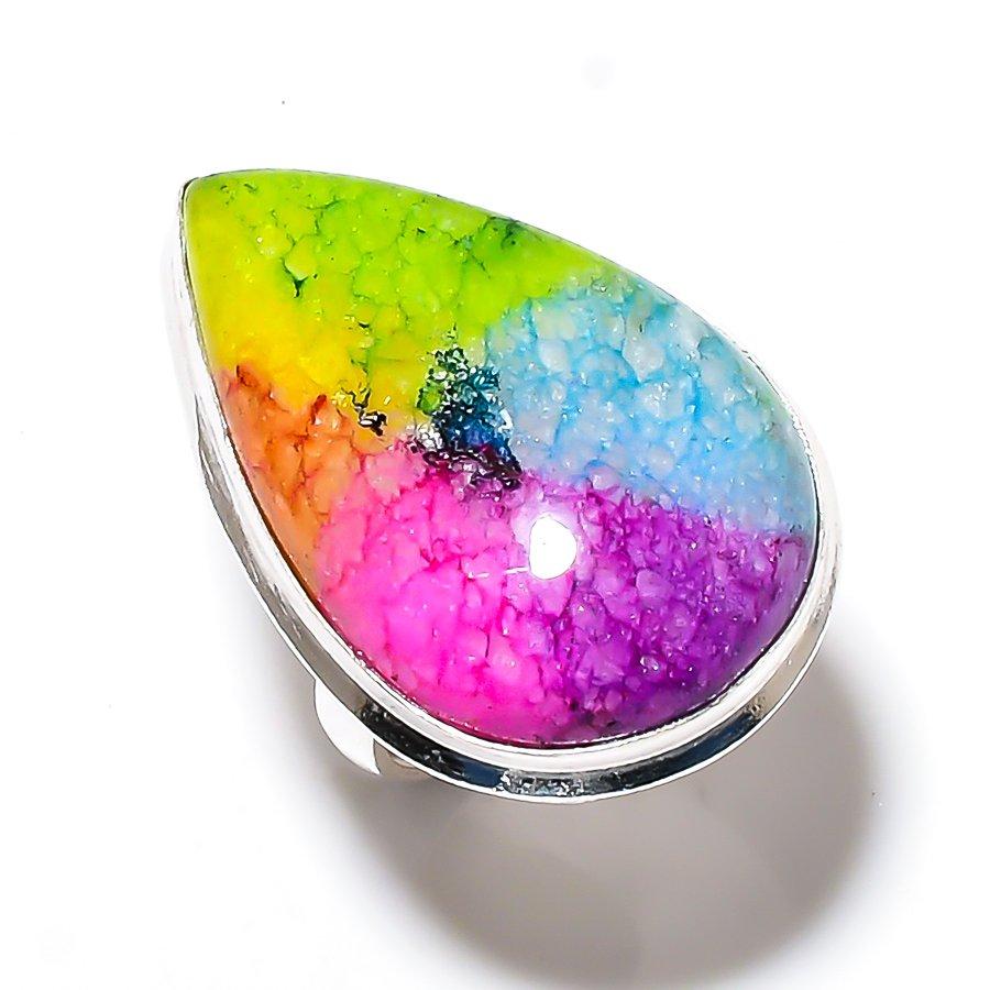 Радужный солнечный кварц ручной работы этническое подарочное кольцо из стерлингового серебра 925 пробы размер 9 a5d02
