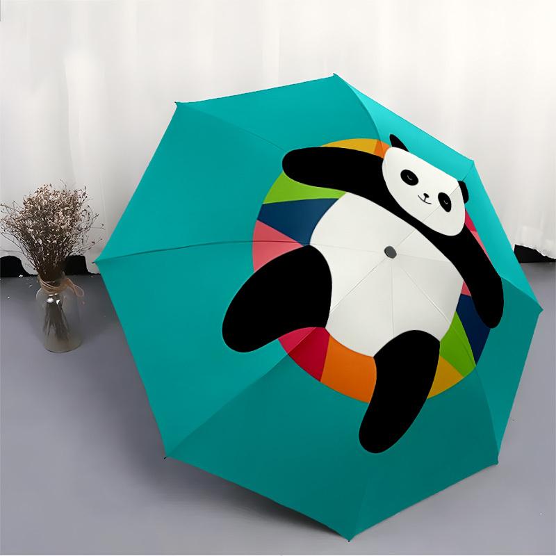 1PC Panda Rainbow Automatic Windproof Umbrella 8 Rib Portable Folding Black Iron Frame for Outdoor, Beach, Travel, Beach Umbrella,S26