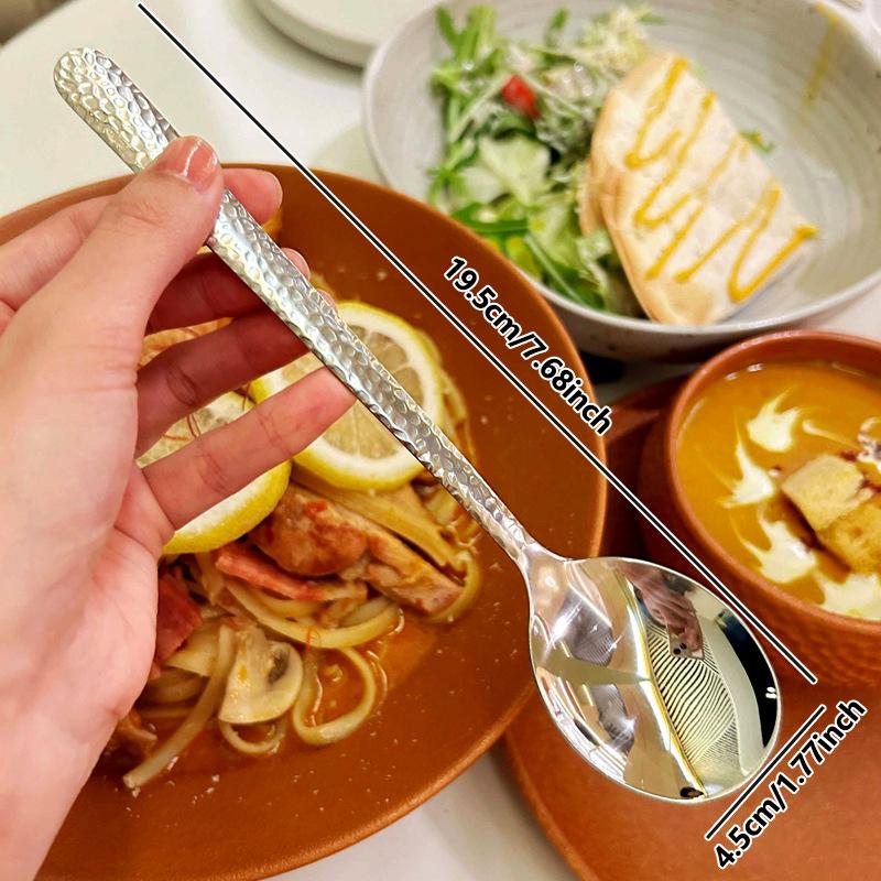 304 Stainless Steel Spoon, Long-handled Hammer-patterned Korean-style Round-head Spoon, Household Spoon, Soup Spoon