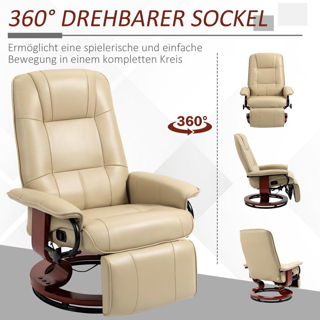 Recliner, Adjustable, Reclining Function, up to 120 kg, Faux Leather, 78 x 87 x 100 cm, Cream