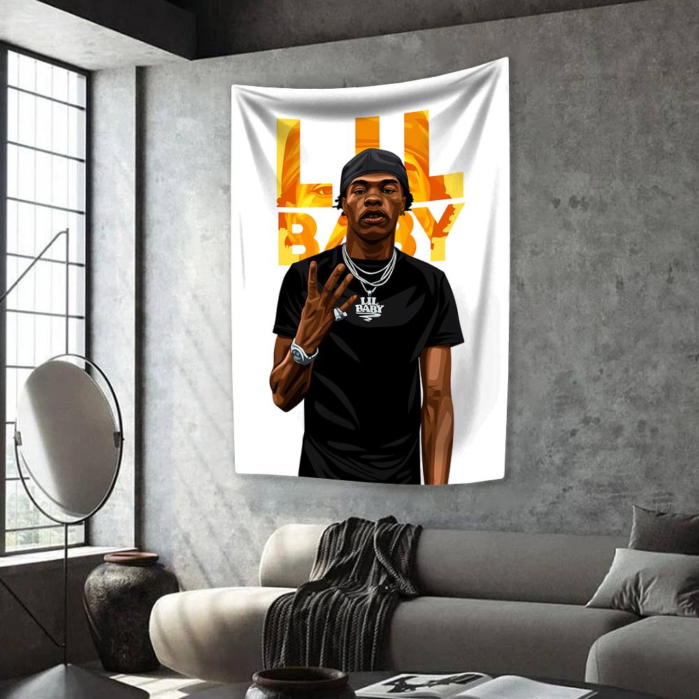 Hip-Hop Singer Tapestry Lil Babys Printing Home Decor Aesthetics Fashion Bedroom Background Wall Hanging Covering Sofa Blanket