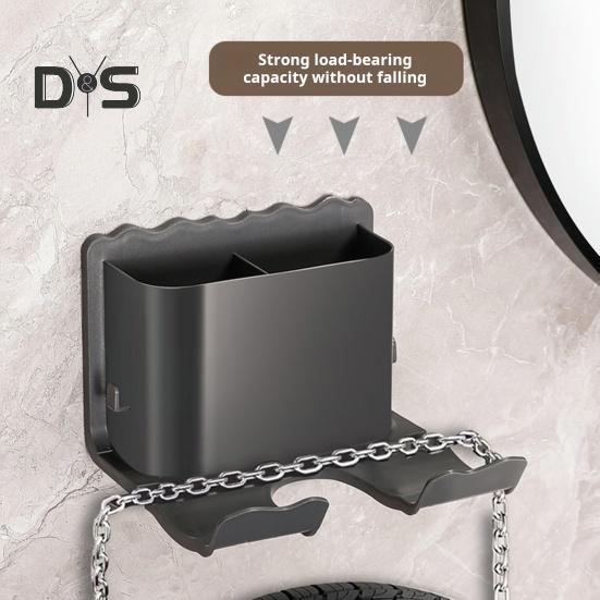 Wall Mount Hair Dryer Stand U-Shape Design Strong Load-bearing Simple Installation Universal Blow Dryer Holder with Storage Box