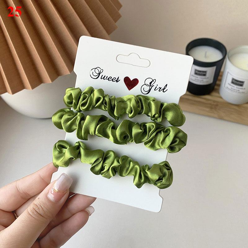 3Pcs/Set Silk Satin Solid Color Hair Ties Silky Scrunchies Set Women Simple Style Rubber Band Ponytail Holder Hair Accessories