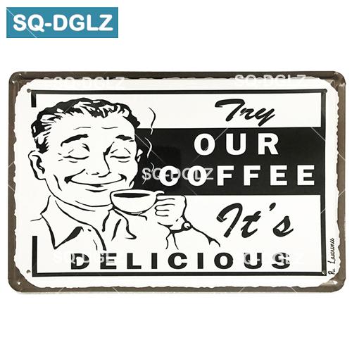 [SQ-DGLZ] Кофейная металлическая вывеска, украшение для барной стены, жестяная вывеска, винтажные металлические вывески, домашний декор, живопись, таблички, художественный постер