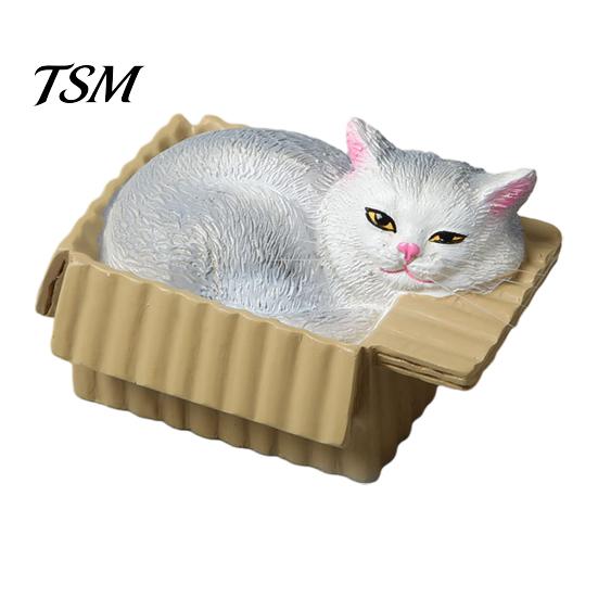 Miniature Cat in Box Mini Ornaments, Simulation Express Carton with Resin Kitten Figurines, Cute Lover Gift Idea Desktop Car Dashboard Decor, Healing