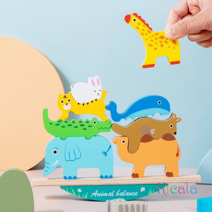 Montessori Teaching Aids Cartoon Animal Balance Stacked Building Blocks Development Learning Motor Skills Preschool Education