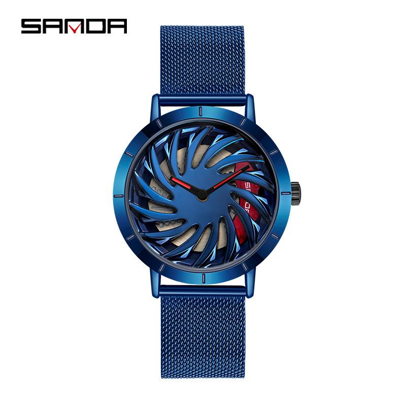 Сеть новых продуктов с кварцевыми часами Модные трендовые часы Простые креативные кварцевые мужские часы с полым автомобилем на колесиках