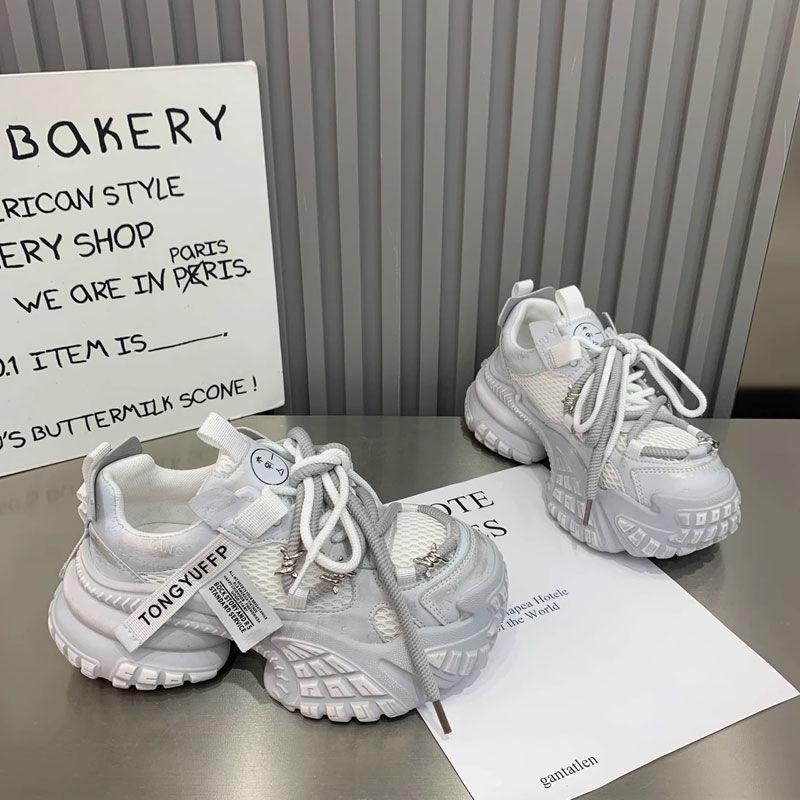 Korean Version of Retro Slim Daddy Shoes Women's 2025 New Breathable Mesh Letter Platform Casual Sports Shoes