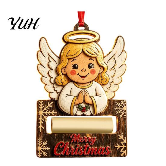 Snowman Cash Holder Christmas Wooden Money Ornament, Santa Reindeer Elf Hanging Holder, Xmas Tree Gift Decoration Decorative Present