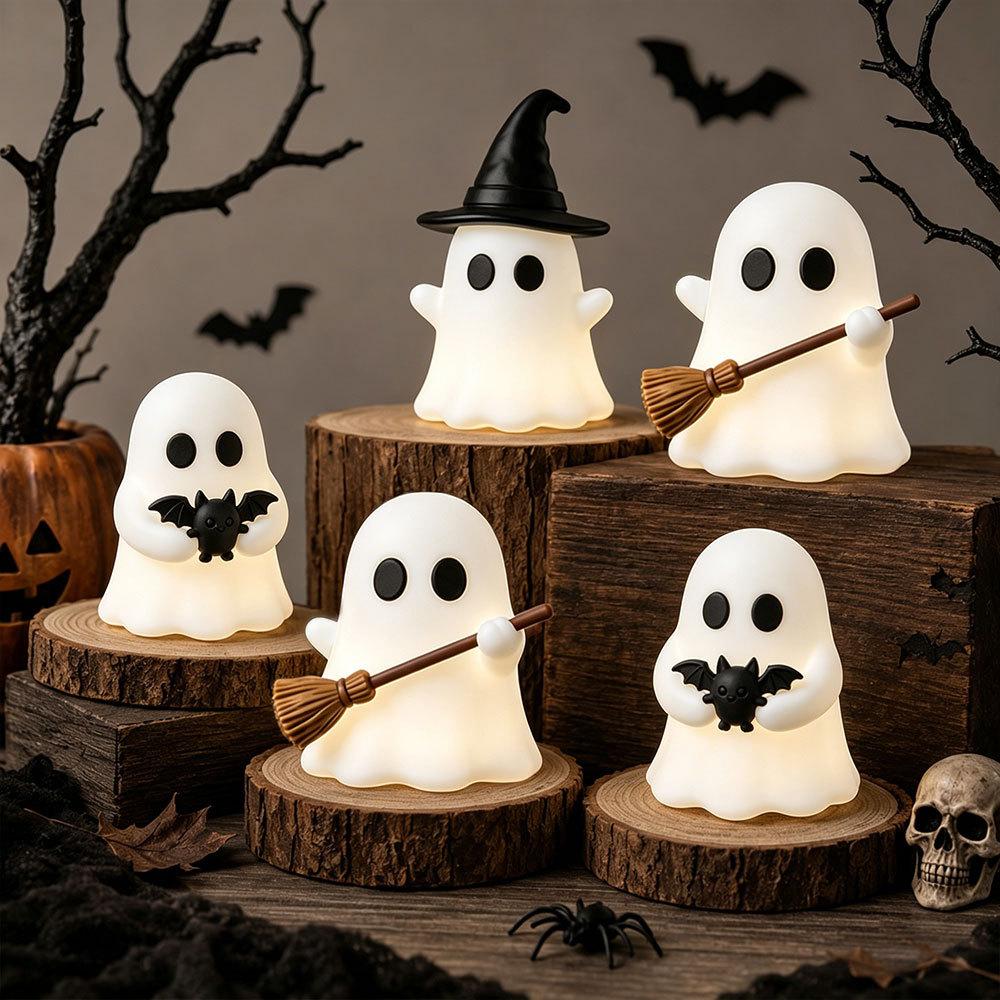 Halloween Luminous Mini Ghost Statue Soft Glow In Dark Ornament Cute Spooky Table Decor for Baking Topper Handcraft Holiday