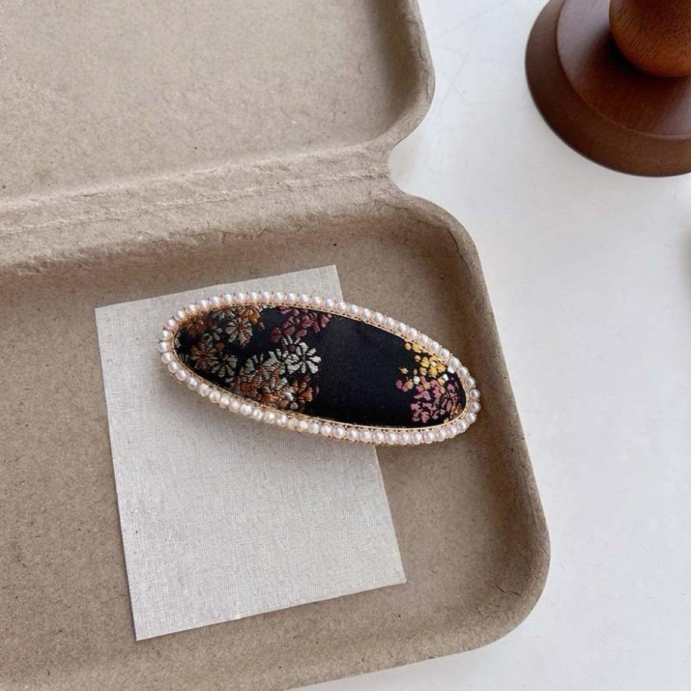 Gold Silk Fabric Songzhen Hair Clip Chinese Style Silk Hair Clip Vintage Pearl Inlay Hairpin  Girls