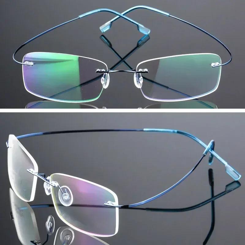 Ultralight Frameless Eyeglasses Titanium Alloy TR90 Glasses Frame Men High Quality Super Stretch Metal Temple Eyeglasses Frame
