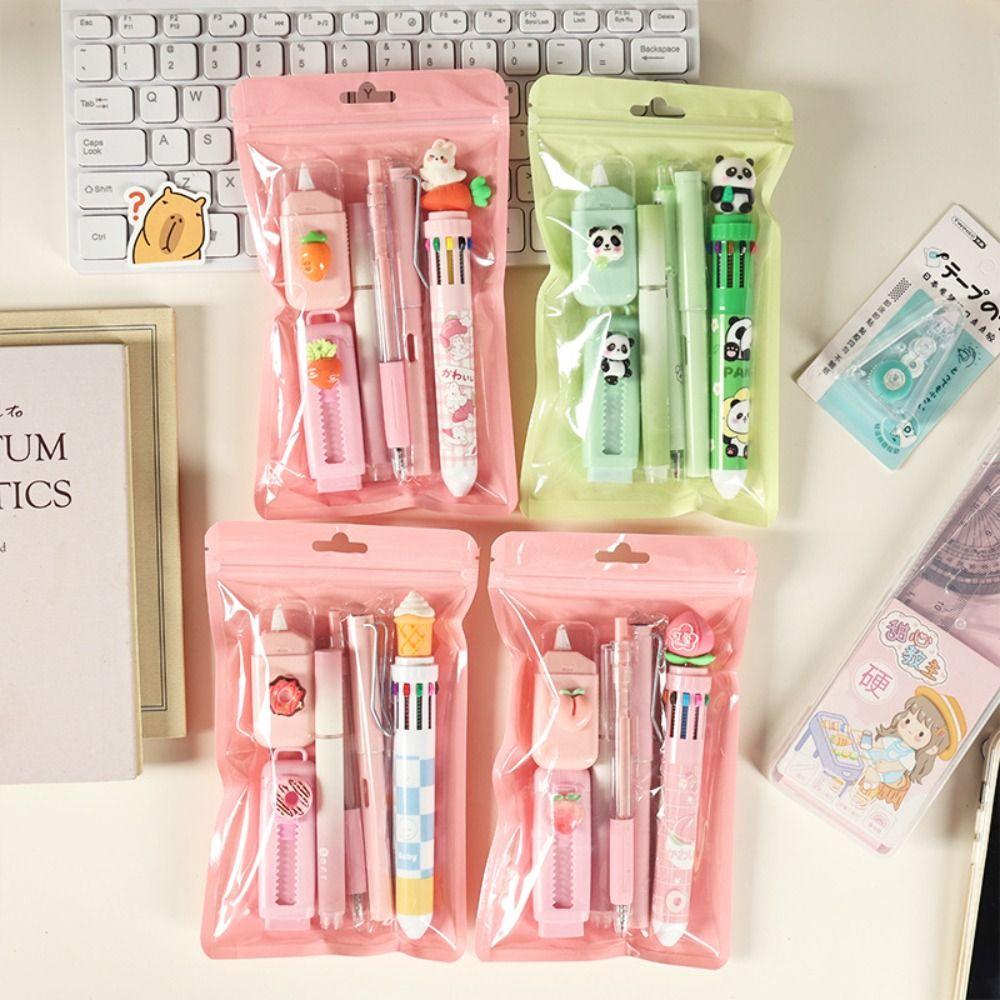 Portable Stationery Set 6-in-1 Ballpoint Pen Durable Pencil Eraser Students Gift