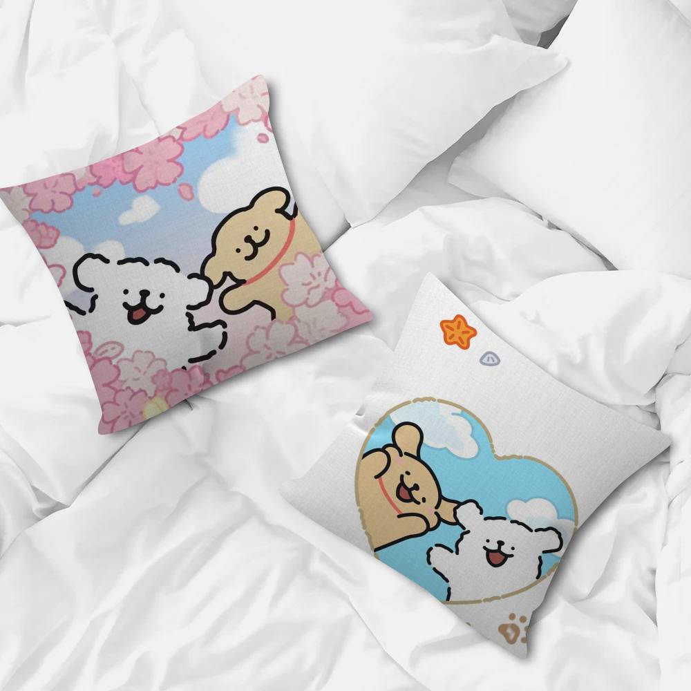 Cartoon Line Dog Maple Design Cushion Cover Happy Autumn Harvest Decor Holiday Decorati Pillow Cover