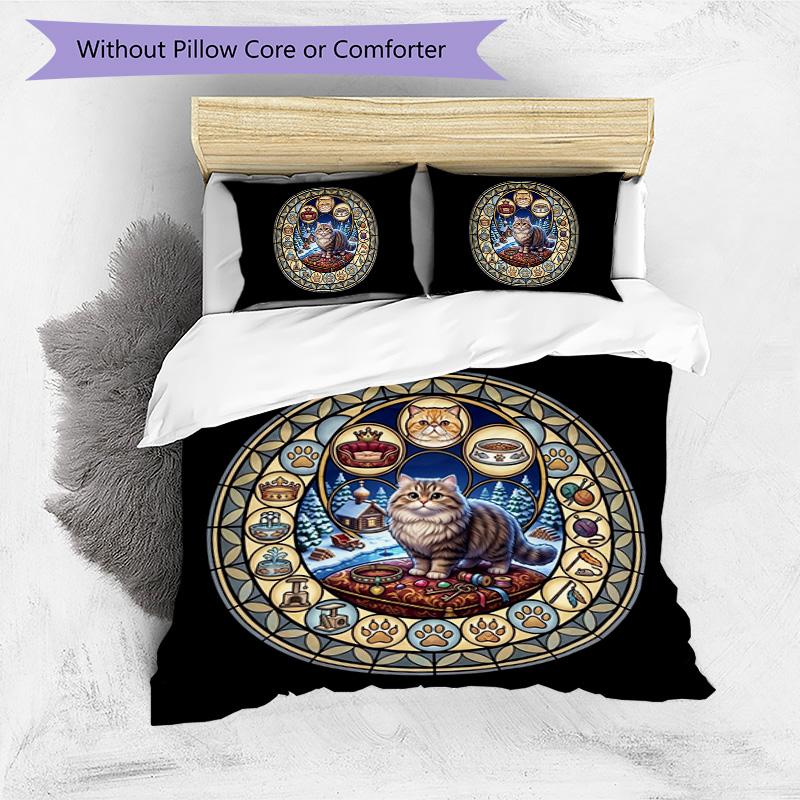 Royal Cats Winter Retreat Pattern Bedding,Quilt Set Quilt Cover Pillowcase Home Birthday Gift (1*duvet cover+2*pillowcase,without core)