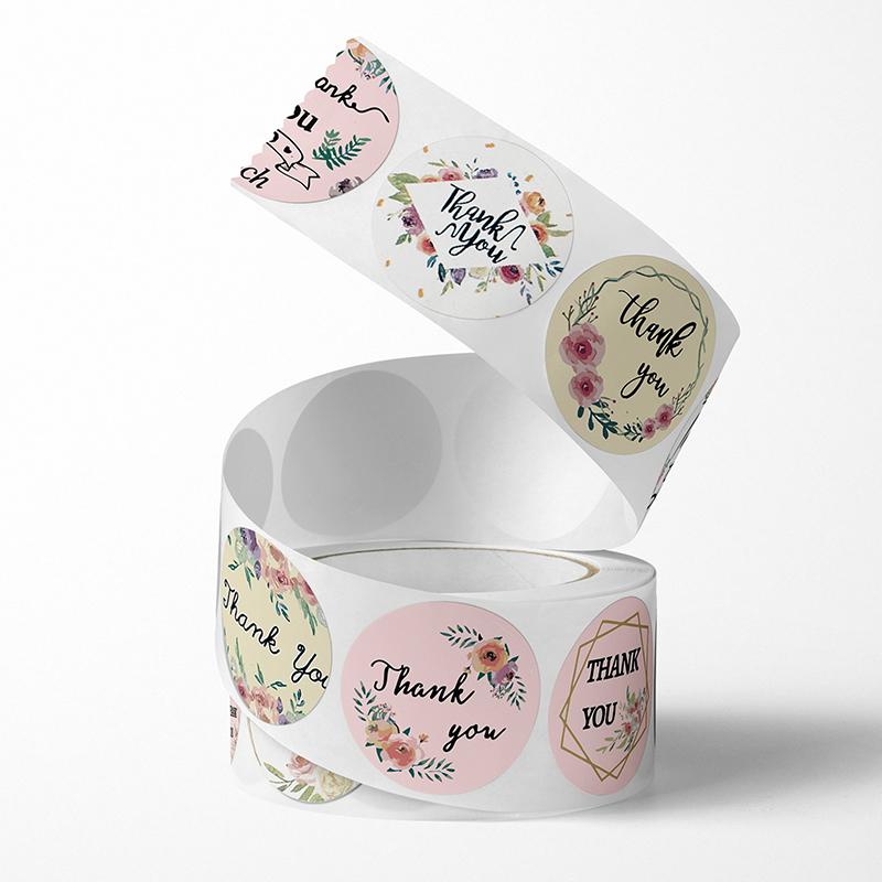 500 шт. 1 дюйм романтические цветы спасибо наклейки рулон для конверта свадебные украшения коробка канцелярские принадлежности печать наклейка подарочная этикетка