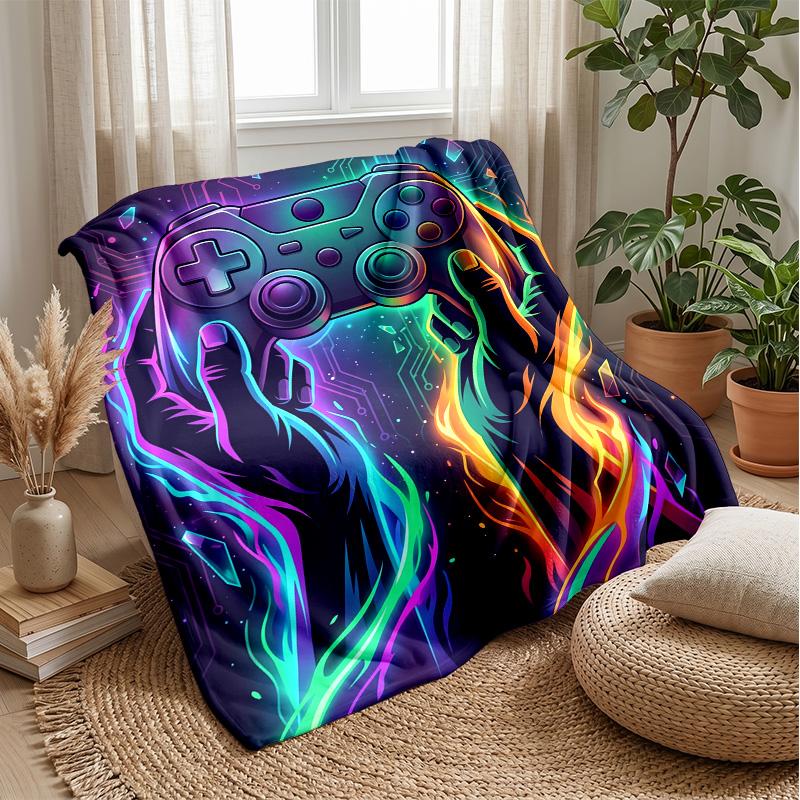 Neon Electric Game Controller Theme blanket Lightweight Warm Flannel Blanket Decorative Throw Blanket for Home Decoration