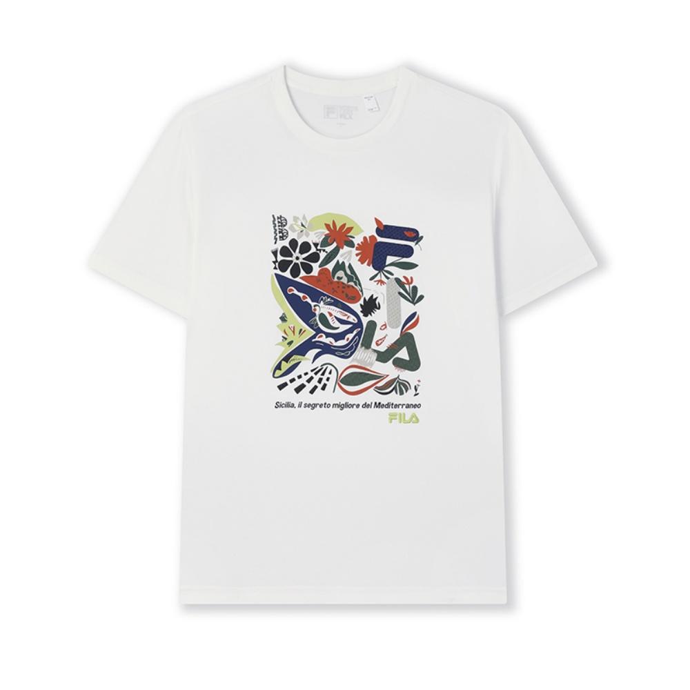 Fila Повседневная универсальная трикотажная футболка с коротким рукавом серии Heritage Мужские топы Облачно-грибной-белый F11M528103F-WT
