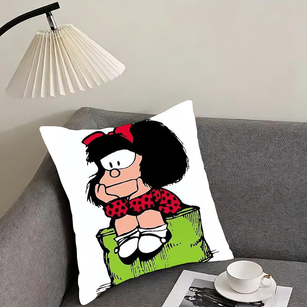 Cute MMafaldas Cartoon Cushion Cover Pillowcase Ultra Soft Skin Friendly Fabric Cloud Like Comfort Concealed Zipper