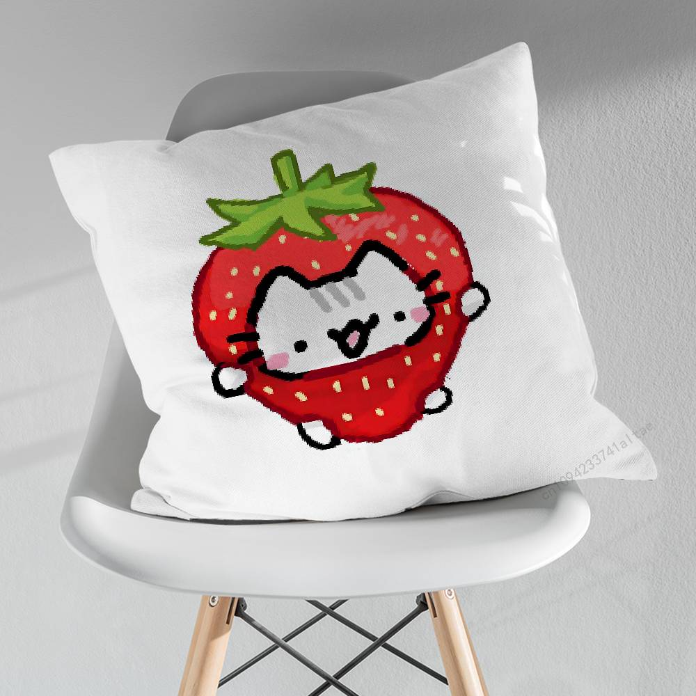 Cute Art SStrawberry Cat Pillowcase for Sofa Room Office Decor Printing Merchandise AllMatch Cushion Cover