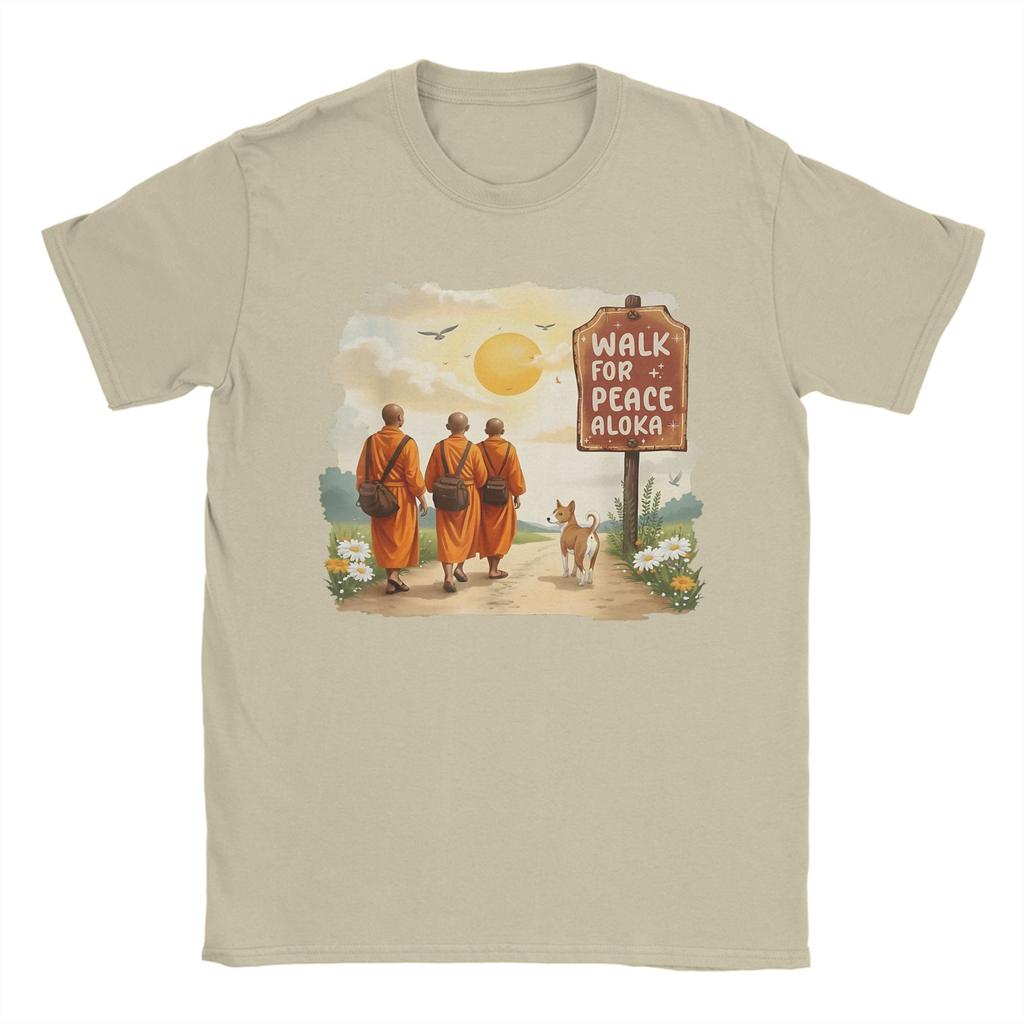 Vintage Retro Walk for Peace Monks with Aloka Dog TShirt for Men Round Collar 100 Cotton T Shirt Short Sleeve Tees Tops