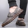 Мужские походные сандалии Outdoor Черные Серые Кожаные Обувь Широкий Носок Закрытый Носок Спортивные Сандалии Летние Пляжные Туфли Большого Размера
