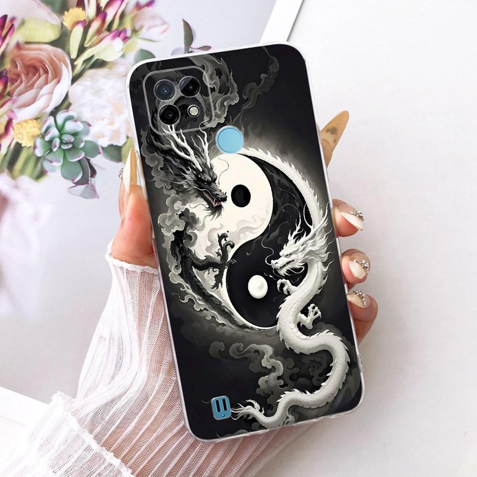 Clear Cover For Realme C21 Case RMX3201 Cute Cat Fashion Butterfly Funny Painted Phone Casing For Real me C21