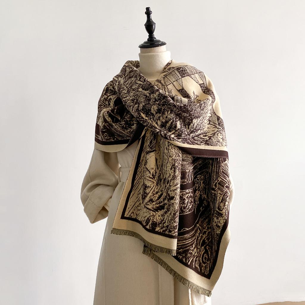 New Luxury 2-Sided Imitation Cashmere Scarf - Ultra Soft Women's Winter Thickened Jacquard Wrap Shawl with Stylish Patterns