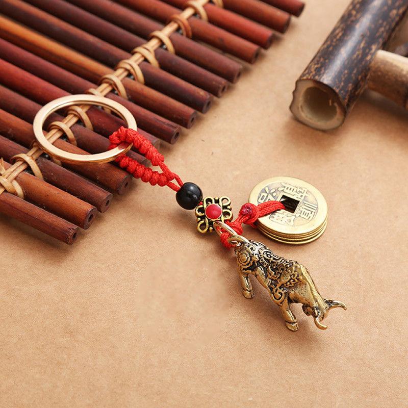1 шт. сумка кулон латунный зодиакальный кролик тигр императоры деньги брелок с красной веревкой счастливый тигр автомобильный брелок ювелирные изделия аксессуары
