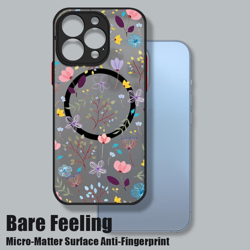 Для iPhone 16 Pro Max 15 14 Plus 13 12 Mini 11 7 8 для Magsafe противоударный цветочный узор мягкие края прозрачный акриловый жесткий чехол