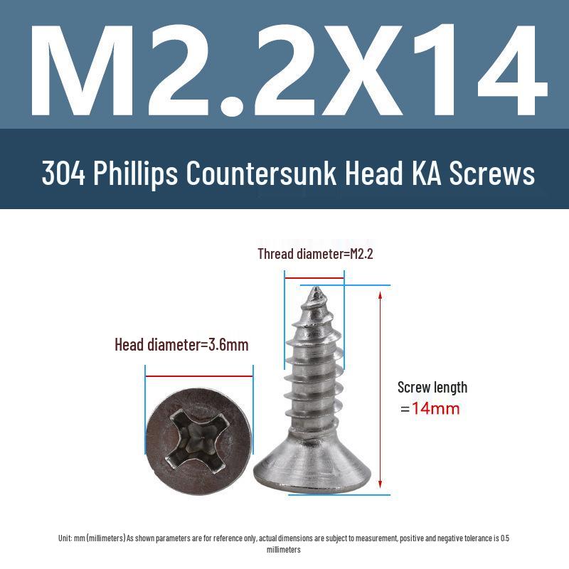 Yigu 304 Stainless Steel Phillips Flat Head Self-Tapping Screws M1-M2.5